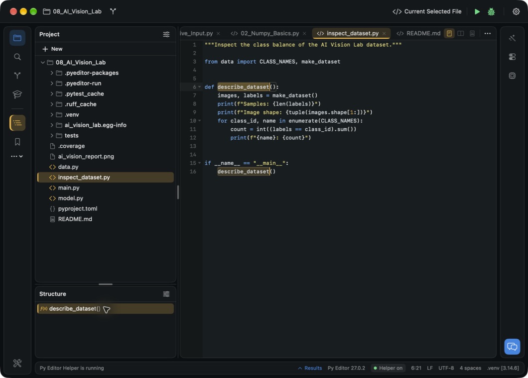 Two occurrences selected together in the Python editor